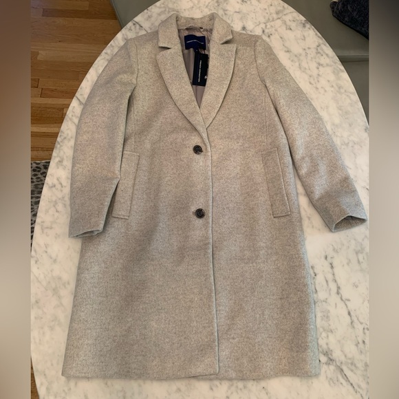 NWT French Connection light grey wool coat with fox fur collar size S - Picture 9 of 13